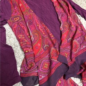 Handkerchief Paisley Long Sleeve Open Front Top